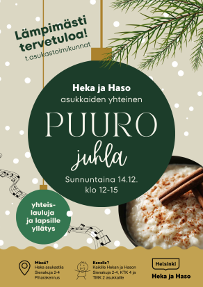 Tervetuloa puurojuhlaan 14.12. klo 12-15