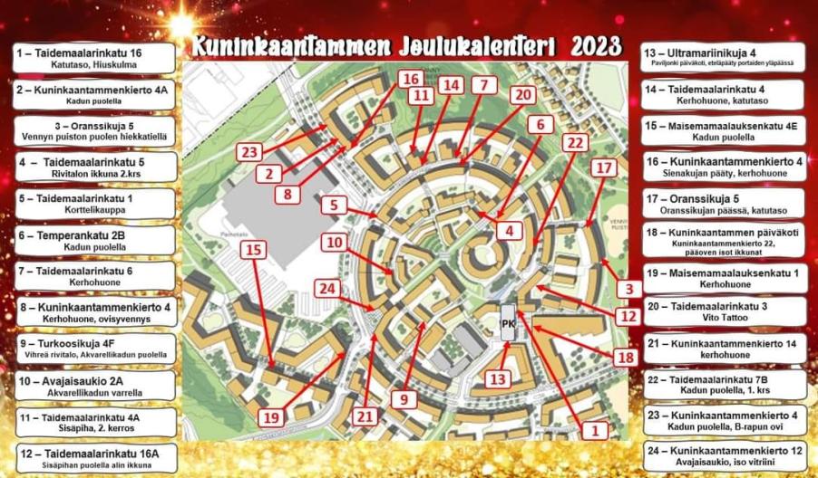 Kuninkaantammenkierron joulukalenterin kartta