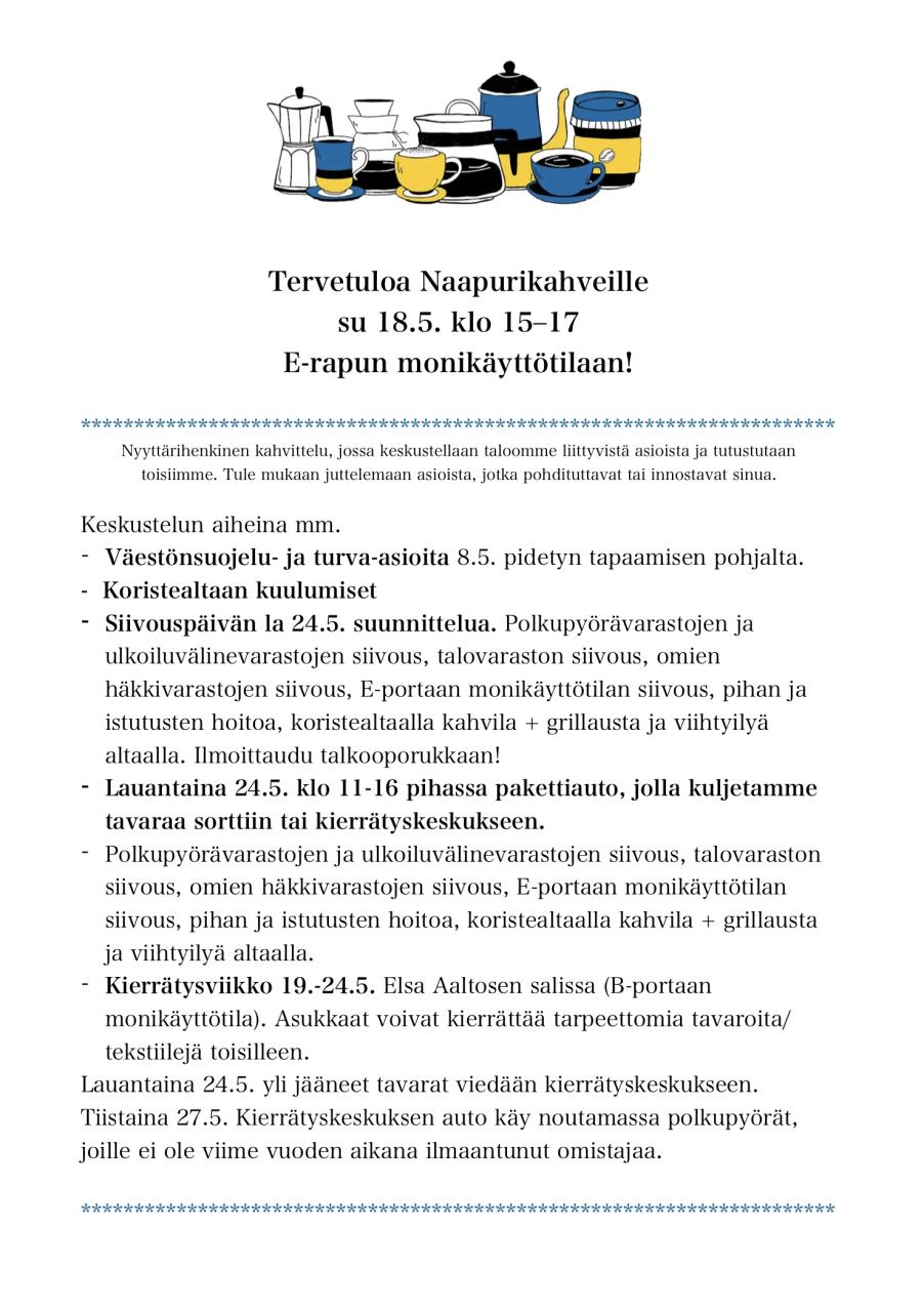 Naapurikahvit su 18.5. klo 15-17