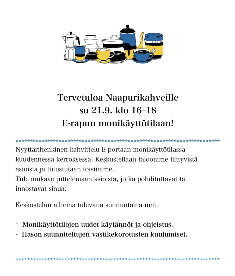 Naapurikahvit su 21.9. 2025